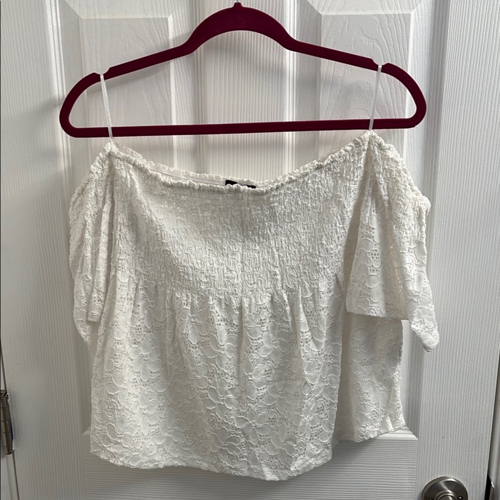 NWT Women's 7 Encounter Off The Shoulder Elegant White Lace Top Size L - Sassy!